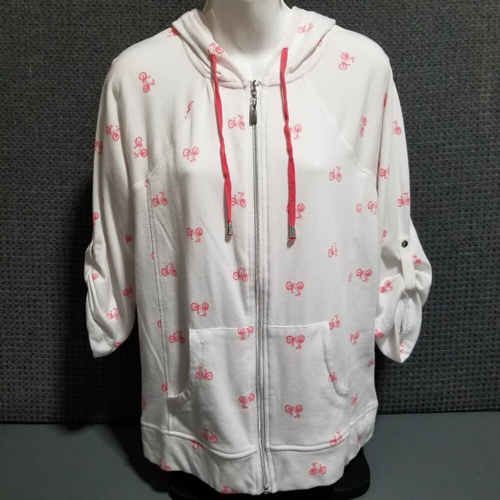 Coral Bay Hoodie Women's Large 3/4 Roll Tab Sleeves Pink Bicycles